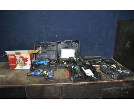A SELECTION OF POWER TOOLS including a Power Devil circular saw in original box, a Power Craft drill, a Parkside die grinder,