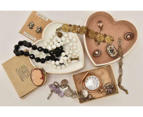 A BOX OF ASSORTED ITEMS, to include a gold filled 'Edwin K.Pass Hamilton' full hunter pocket watch, Arabic numerals, subsidia