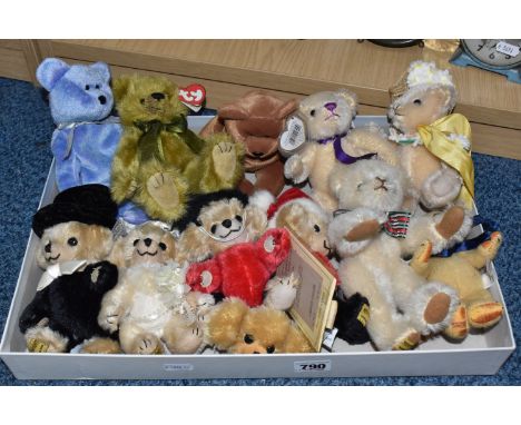 A TRAY OF TWELVE MOSTLY MERRYTHOUGHT TEDDY BEARS comprising a Limited Edition duo 'Cheeky's Down The Aisle' No. 248/500 with 