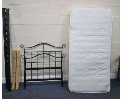 A BEDMASTER PRINCE SINGLE MATTRESS, along with a Joseph International tubular metal bedstead, with siderails, slats and bolts