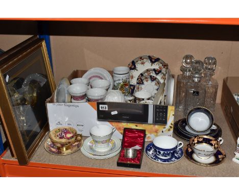 ONE BOX AND LOOSE CERAMICS AND GLASS, to include a selection of vintage tea cups and saucers some as a trio set names include