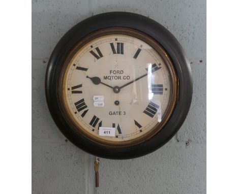 Early 1900s office clock with Ford Motor Co. Gate 3 on the dial. In good working orderr - Approx diameter 37cm