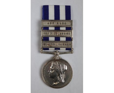 19th Hussars Egypt Medal 1882-89. Private M Evans 3 bar medal including Abu-Klea light contact marks. V.F., all bars confirme