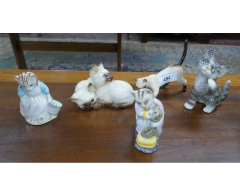 Collection of cat figures to include Beswick, Royal Albert and Goebel 