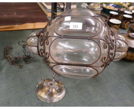 Mid century Murano handblown caged glass bubble pendant light 