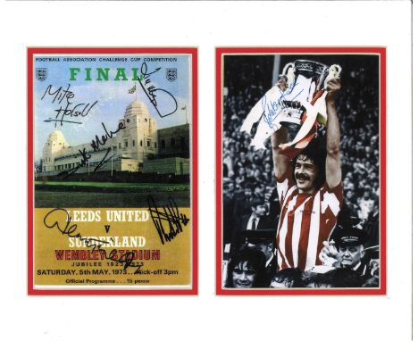 Sunderland 1973 FA Cup Winners multi signed 12x10 mounted signature piece signatures include Bobby Kerr, Jim Montgomery, Mike