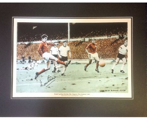 Martin Peters signed 20x16 mounted Alan Damms print limited edition 29/500 pictured scoring his goal in the 1966 World Cup Fi