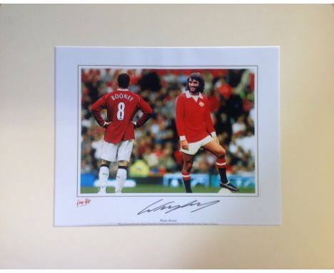Wayne Rooney signed 20x16 mounted Old Trafford Legends print picturing Rooney and George Best in a fantastic colour print. Go