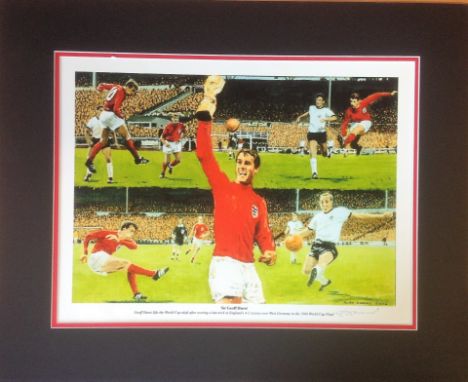  1966 World Cup Final 20x16 mounted print signed by the artist Alan Damms. Sir Geoffrey Charles Hurst MBE is an English forme