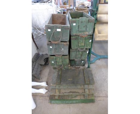 Eight vintage wooden ammunition boxes 
