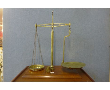 A set of Victorian W&amp;T Avery Ltd. brass scales and weights 