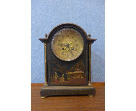 A 19th Century French Japy Freres black chinoiserie lacquered mantel clock 