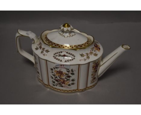 A Royal Crown Derby 'Honeysuckle' pattern teapot, of silver or commode type shape, decorated with repeating foliate designs, 