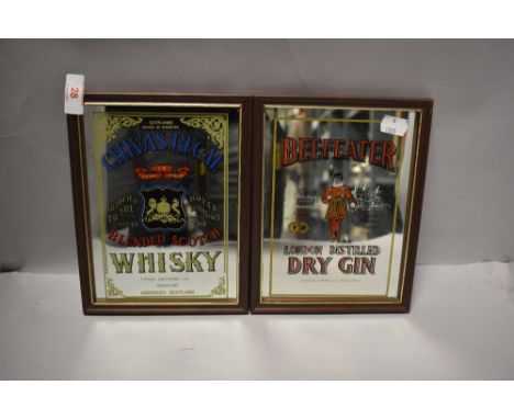 Two small advertising mirrors, for Chivas Regal Blended Scotch Whisky and Beefeater London distilled Dry Gin.