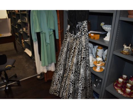 A 1980's ladies party dress with zebra print design