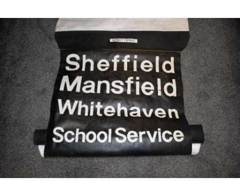 A vintage bus or transportation roller blind for local destinations