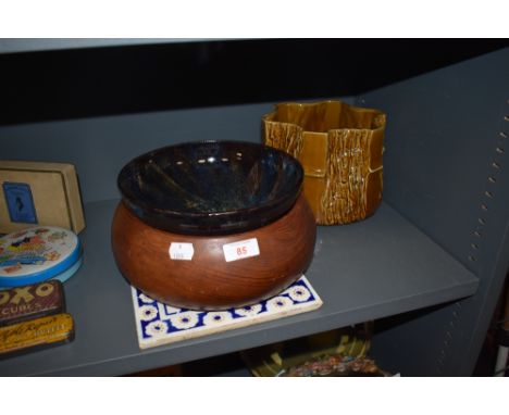 A mid century teak carved wooden bowl and similar including Woods planter