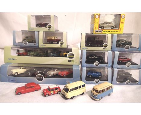 OO scale vehicles: twenty boxed and four unboxed, includes Oxford Diecast set of five Landrovers and a set of five Jaguars, m