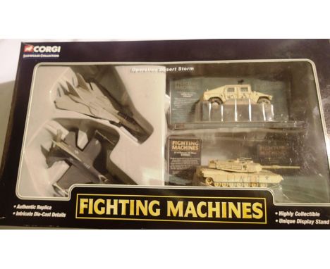 Corgi CSCWO6004 fighting machines set of four Abrams tank, HMMWV, Fig Falcon, F14 Tomcat, all in desert storm operation, in v