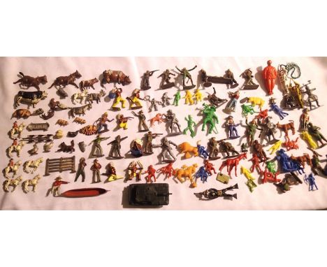 Selection of metal and plastic figures and animals, including cowboys, Indians, WWII, diver etc. P&amp;P Group 1 (£14+VAT for