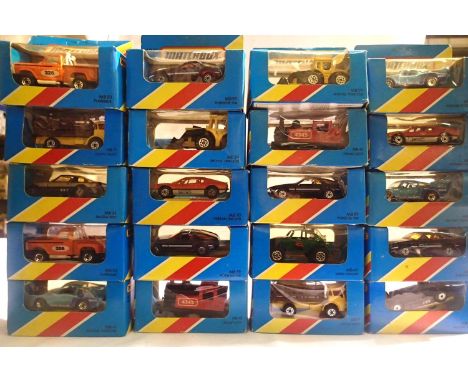 Twenty Matchbox MB series vehicles in excellent condition, sealed boxes with storage wear, some duplicates. P&amp;P Group 1 (