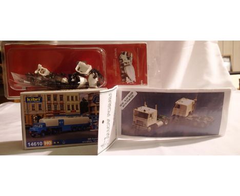 Three OO/HO scale commercial vehicle kits to include Alloy forms, Pewter, EMC Astro tractor, Kibri Mercedes tanker, Herpa Mer