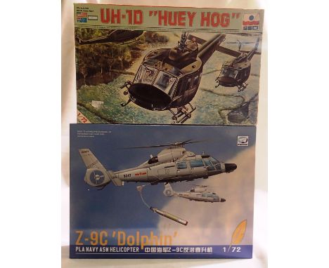 Two 1/72 scale helicopter kits to include Dream model Z-9C Dolphin, as new sealed bags, ESCI- Huey Hog, appears complete (unc