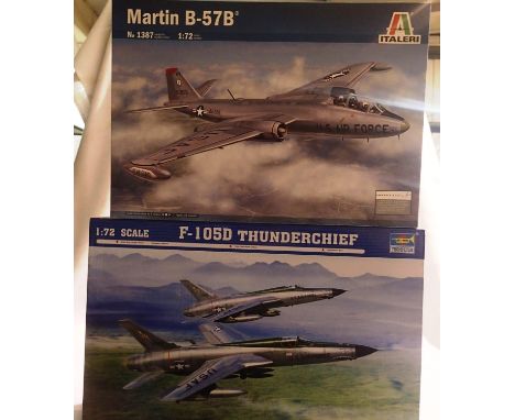 Two 1/72 scale American aircraft kits to include Italeri Martin B-5713 and Trumpeter F-105D Thunder chief, both as new, seale