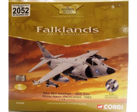 1/72 scale Corgi AA 32406 Sea Harrier, 809 SGN Falklands 1982, Limited Edition 1722/4000, in very good to excellent condition