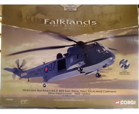 1/72 scale Corgi AA 33401 Westland Sea King 825 SGN, Falklands 1982, in very good condition, box is worn. P&amp;P Group 1 (£1