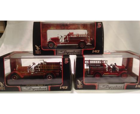 Three signature models 1/43 scale4 fire engines 1923 Maxim C1, 1924 Stutz model C and 1932 Buffalo Type 50, all excellent con