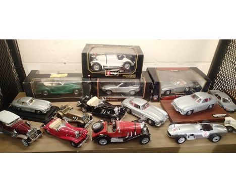 Fifteen Mercedes die-cast vehicles, 1/18 and 1/24 scale, various makes including Franklin Mint, Burago Maisto etc. Mostly un 