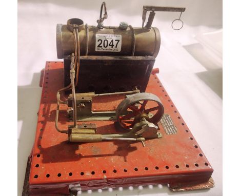 Mamod SE3 twin cylinder steam engine with burner. Not seized but requires attention, missing chimney, suitable for re-furbish