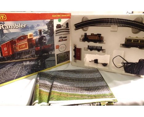 Hornby R1035 The Rambler train set, incomplete, 0.4.0 loco in LSWR Brown Livery, x1 coach, x2 wagons, track, transformer, tra