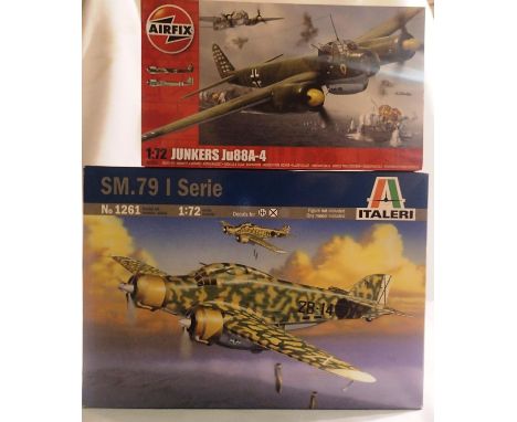 Two 1/72 scale German WWII Aircraft kits to include Airfix Junkers JU88A-4 and Italeri S.M79 1 serie, both as new, sealed bag