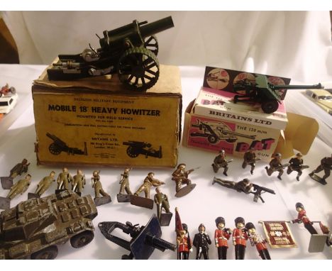 Britains military including 18 Howitzer and 120 mm B.A.T gun, both boxed, plus a selection of figures, including modern issue