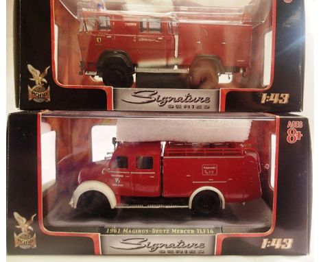 Two signature models 1/43 scale fire engines 1965 Magirus-Deutz 100 D7 and 1961 Magirus-Deutz Mercur TLF16, both in excellent