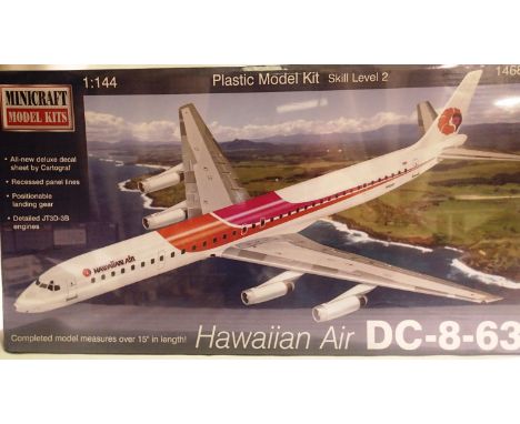 Minicraft 1/144 scale plastic kit Douglas DC-8-63 in Hawaiian Air Livery, approximate size 38 cm long, factory sealed. P&amp;