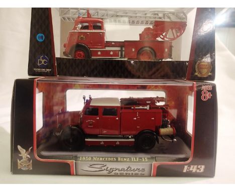 Two signature models 1/43 scale fire engines 1950 Mercedes Benz TLF-15 and 1902 DAF A1600, both in excellent condition, boxed