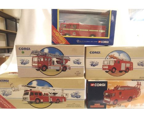 Five Corgi UK fire engines 97399, 21801, 97353, 97358, 65901 all in very good condition, wear to boxes. P&amp;P Group 2 (£18+