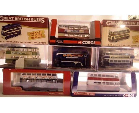 Six Corgi OOC 1/76 scale buses and two Great British buses, mostly in excellent condition, one part boxed. P&amp;P Group 2 (£