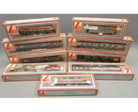 Lima 00 gauge rolling stock including: InterCity coaches(2), BR blue buffet, BR green & blue coaches, NCB wagon, Esso tanker,