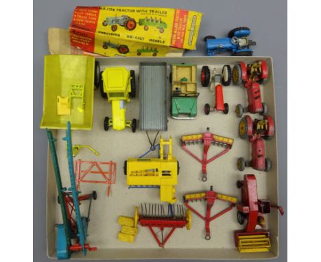 Britains, Dinky, Corgi & other diecast Farm Implements: Bamfords Bailer, Fordson & Shawnee-Poole Dump, Multi Level Excavator,