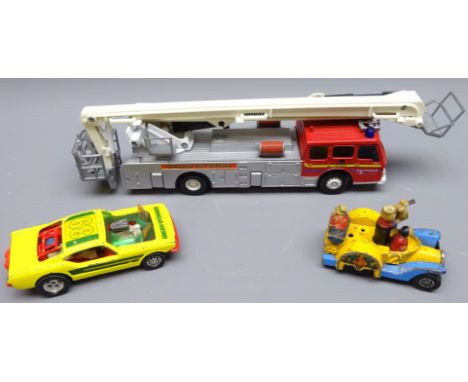 Corgi Simon Snorkel Fire Engine, Wizzwheels Ford Mustang Organ Grinder Dragster & Juniors Popeye Paddlewagon (3)   Condition 