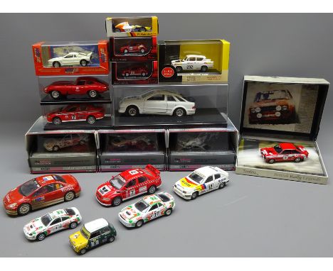 Rally 1:43 scale diecast models: Corgi Ford Focus WRC A B & C, Corolla WRC B & D, Starter Fiat, Metro, Toyota & Ford, Vitesse