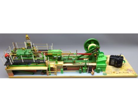 Electrically operated wood & metal Kit built model of a horizontal engine, L85cm    Condition Report   Click here for further