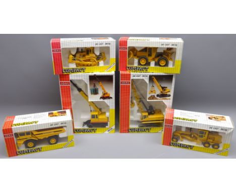 Joal Compact 1:50 scale diecast models: Snow Plough, Chain Tractor, Leveller, Rigid Dumptruck, Digging & Telescopic Cranes, b