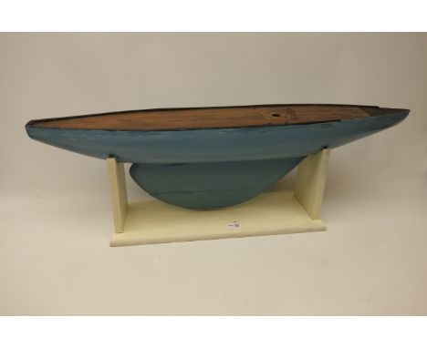 Vintage Pond yacht hull, blue painted with lead keel, on stand, L99cm, H28cm   Condition Report   Click here for further imag