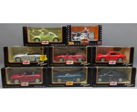 Maisto 1/24-26 scale Special Edition diecast metal models Audi TT, Jaguar XK 180, Mercedes-Benz SLK & S-Class, Porsche Boxter