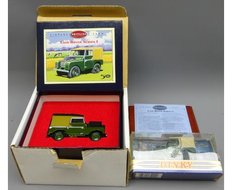 Matchbox Dinky diecast 1949 Land Rover DY-9, Britains Vintage Farm Collectables Land Rover Series 1, 08735, boxed (2)     Con